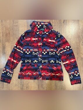 Ralph Lauren LRL Southwestern Button-Front Jacket in Red & Navy large